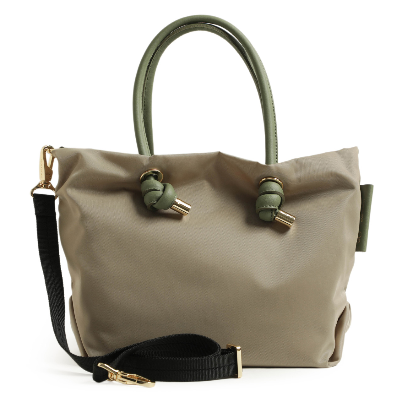 イタリア製　ベージュ レザーハンドバッグ 錠前付きショルダーバッグ イタリアレザー